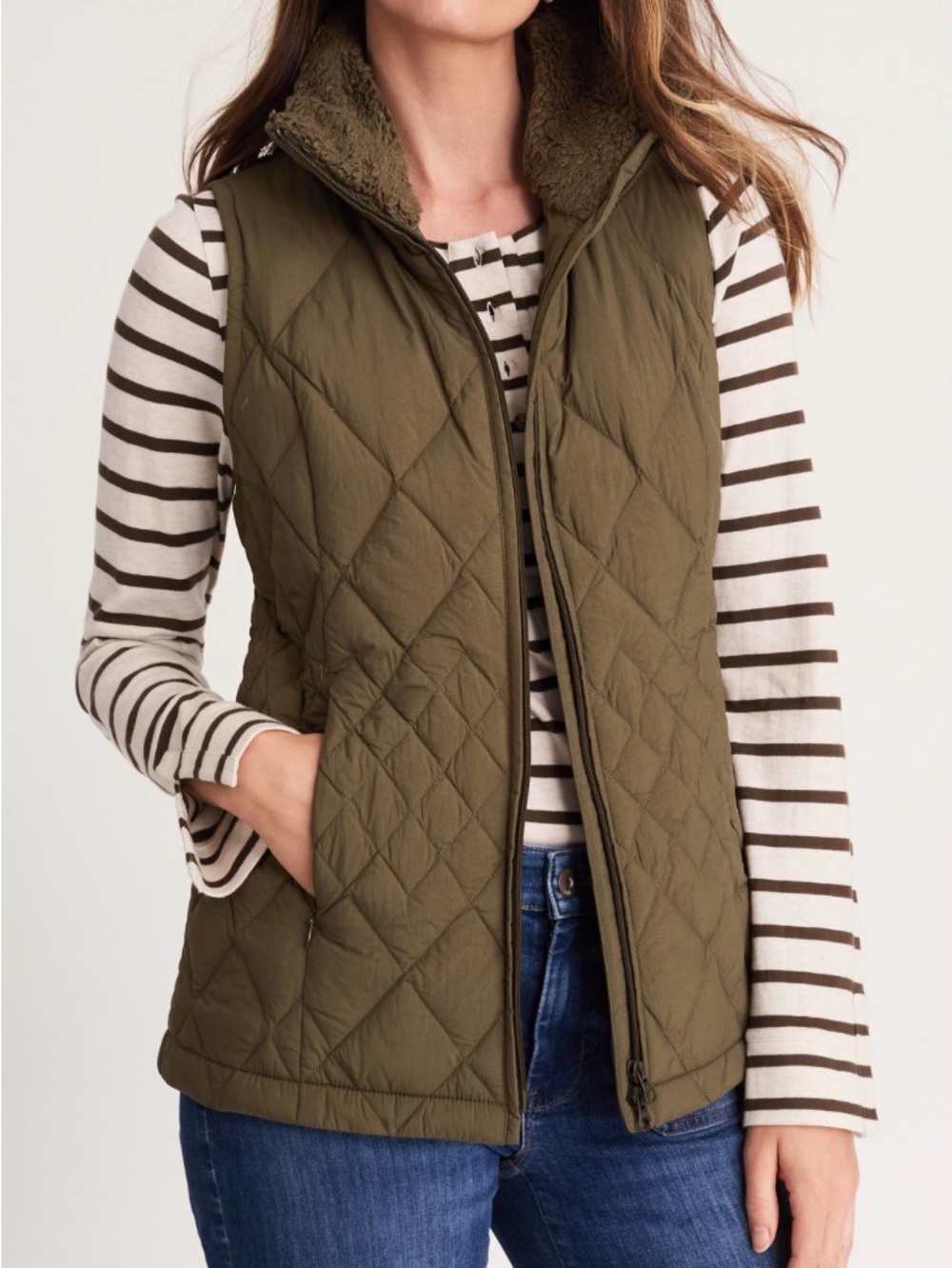 J. Jill Diamond-Quilted Down Filled Puffer Vest Jacket Full Zip L Outdoor Fall